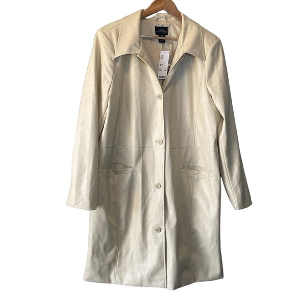 Urban Outfitters Tessa Trench Coat NWT Women’s XXL Ivory Vegan Leather Longline - Picture 1 of 17